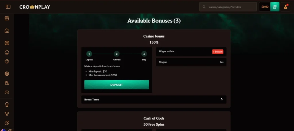 Crownplay bonuses dashboard