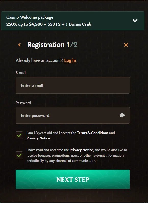 Crownplay account registration