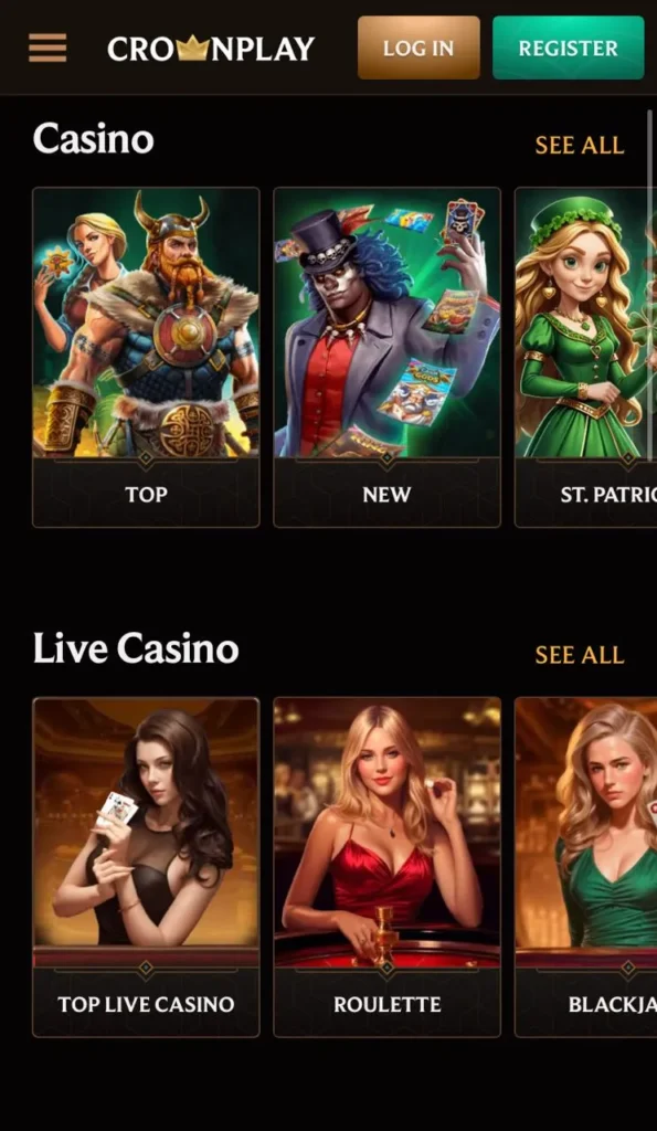 Crownplay mobile interface