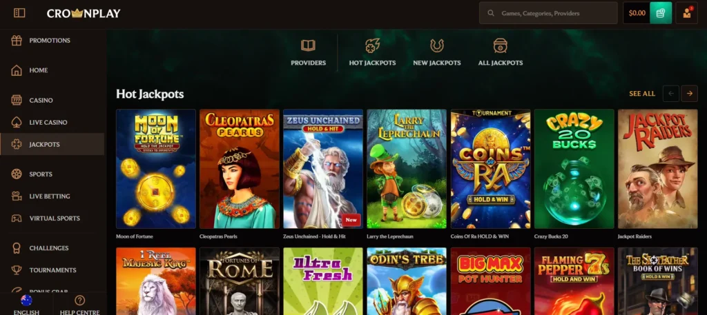 Crown Play jackpot games